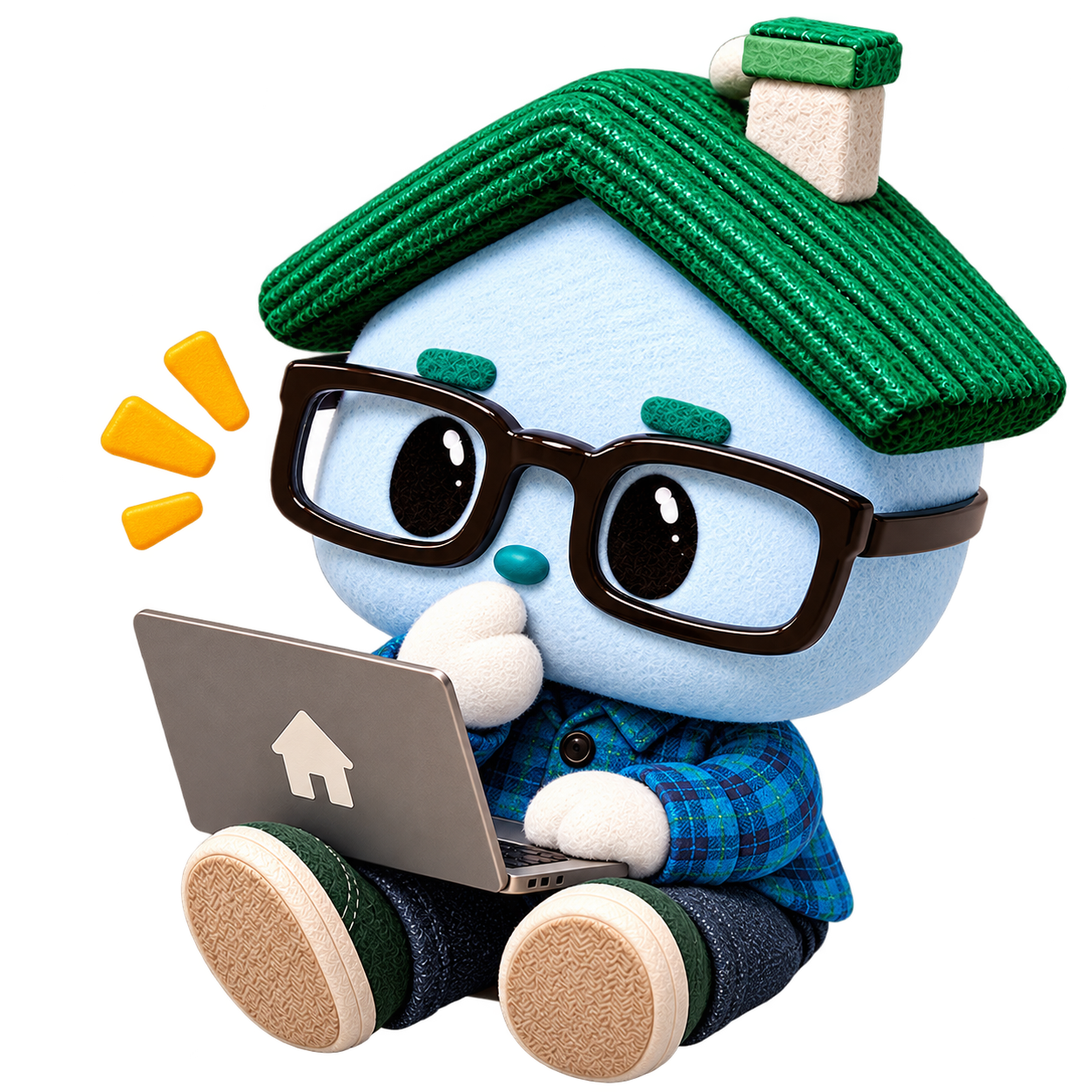 0ZZY mascot working on a laptop